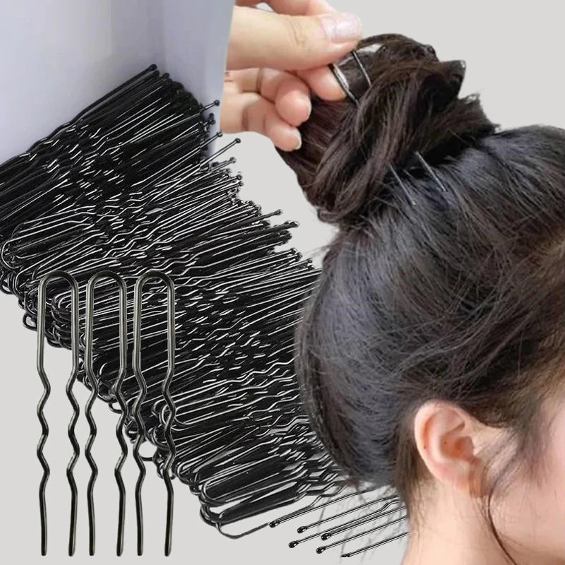 5/6/7cm U-Shaped Wavy Hair Clips Bobby Pin Barrette Salon Grip Black Metal Hairpins DIY detail view