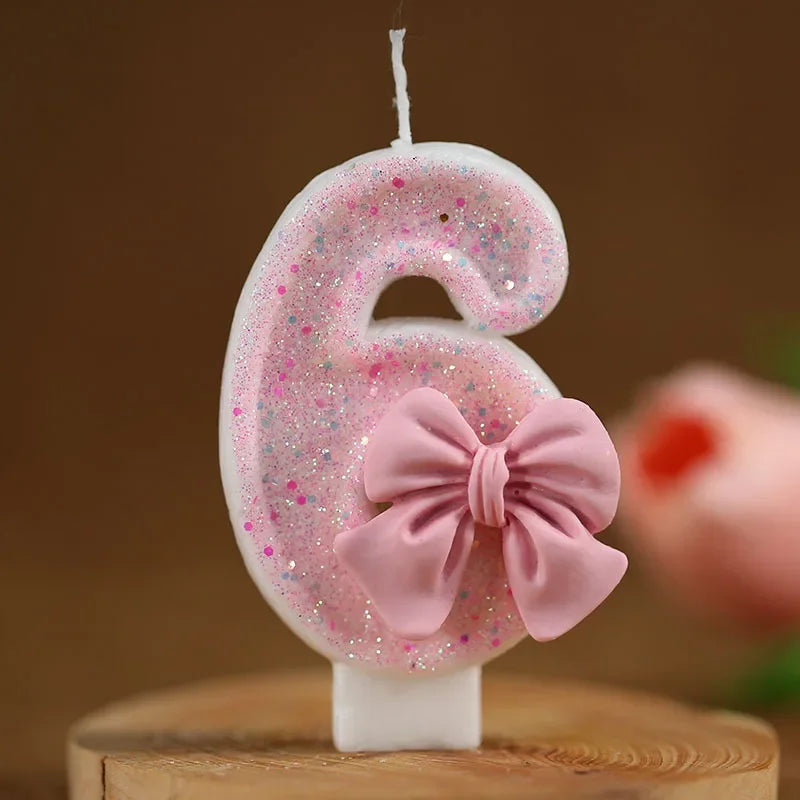 Pink Bow 3D Number Cake Candles for Birthday Party Decorations Birthday