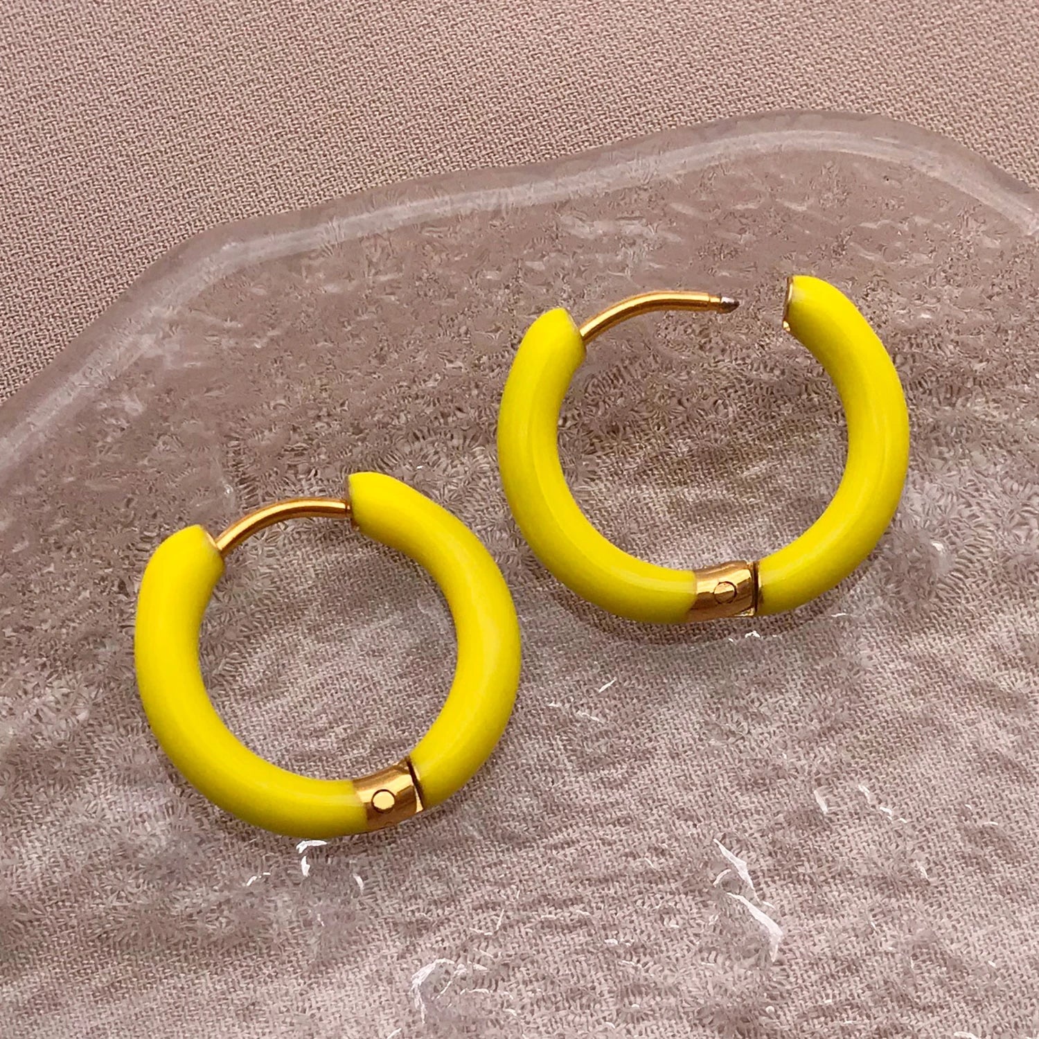 2pcs Candy Color Enamel Hoop Earrings | Sweet Summer Stainless Steel Jewelry close-up view