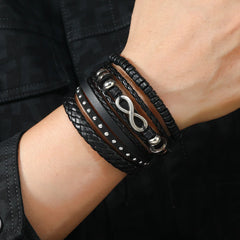 6/4PCS 3Style PU Wodeen Braided Wrap Leather Bracelet for Men Vintage Life Wood Beads Fashion Male Armband