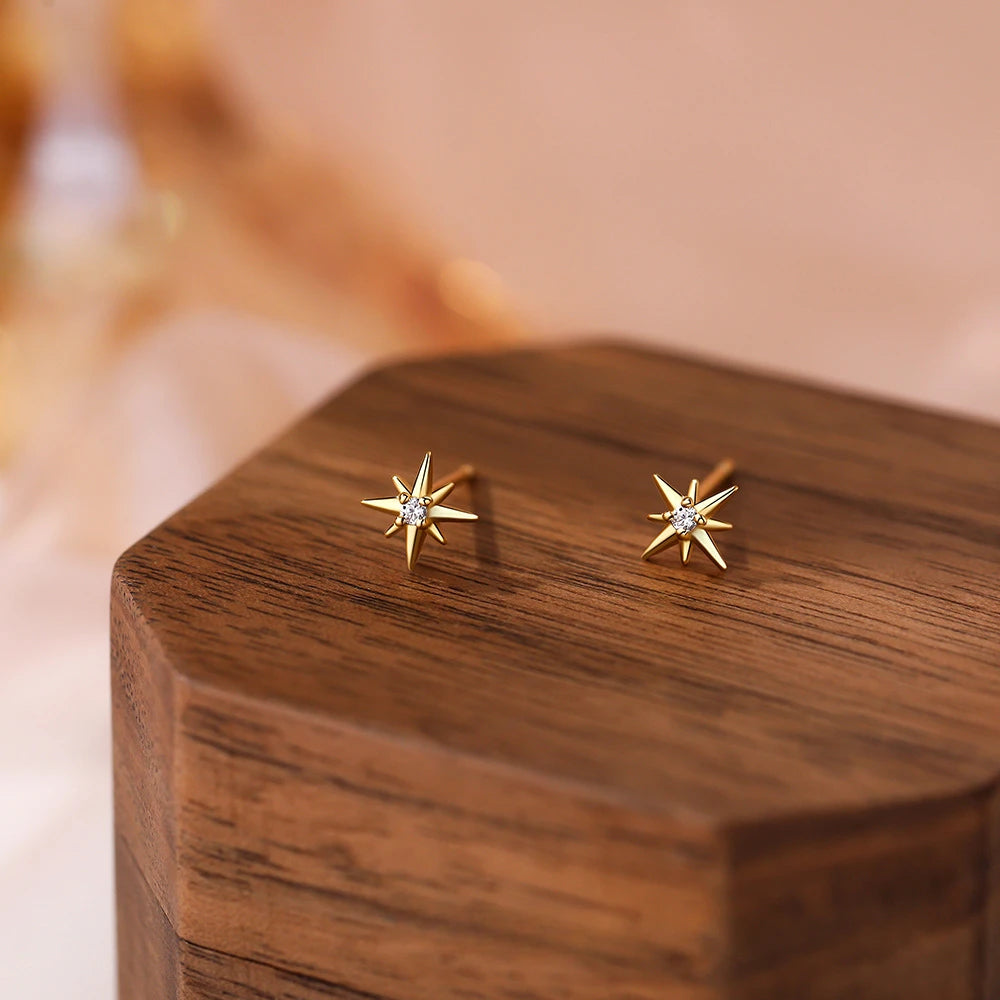 925 Sterling Silver Geometric Eight Star Stud Earrings for Women Funny Korean Zircon Sma detail view
