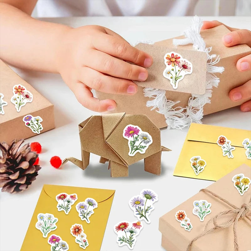 500PCS Daisy Stickers Roll | Cute Flower Decals for Water Bottles and Scrapbooking close-up view