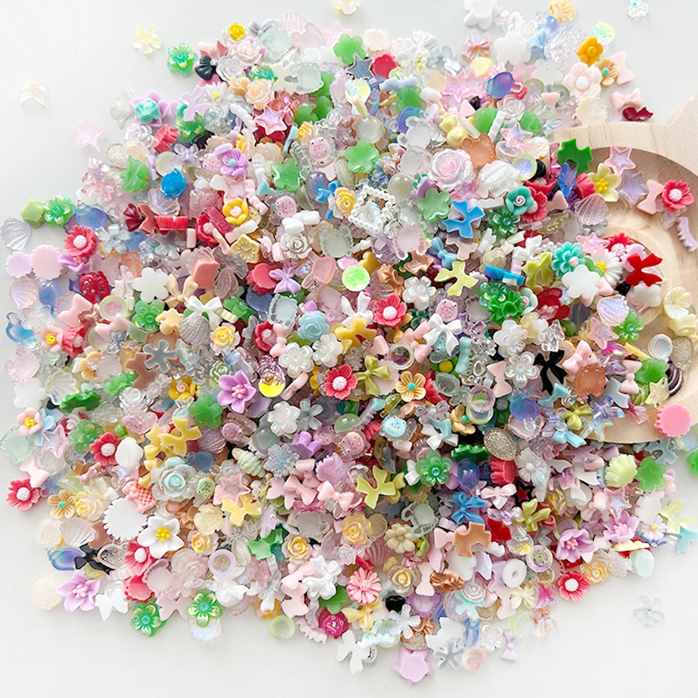 100PCS Random Mixed Strawberry Flowers Nail Charms Sweet Resin Flatback Moon Nail Art lifestyle view