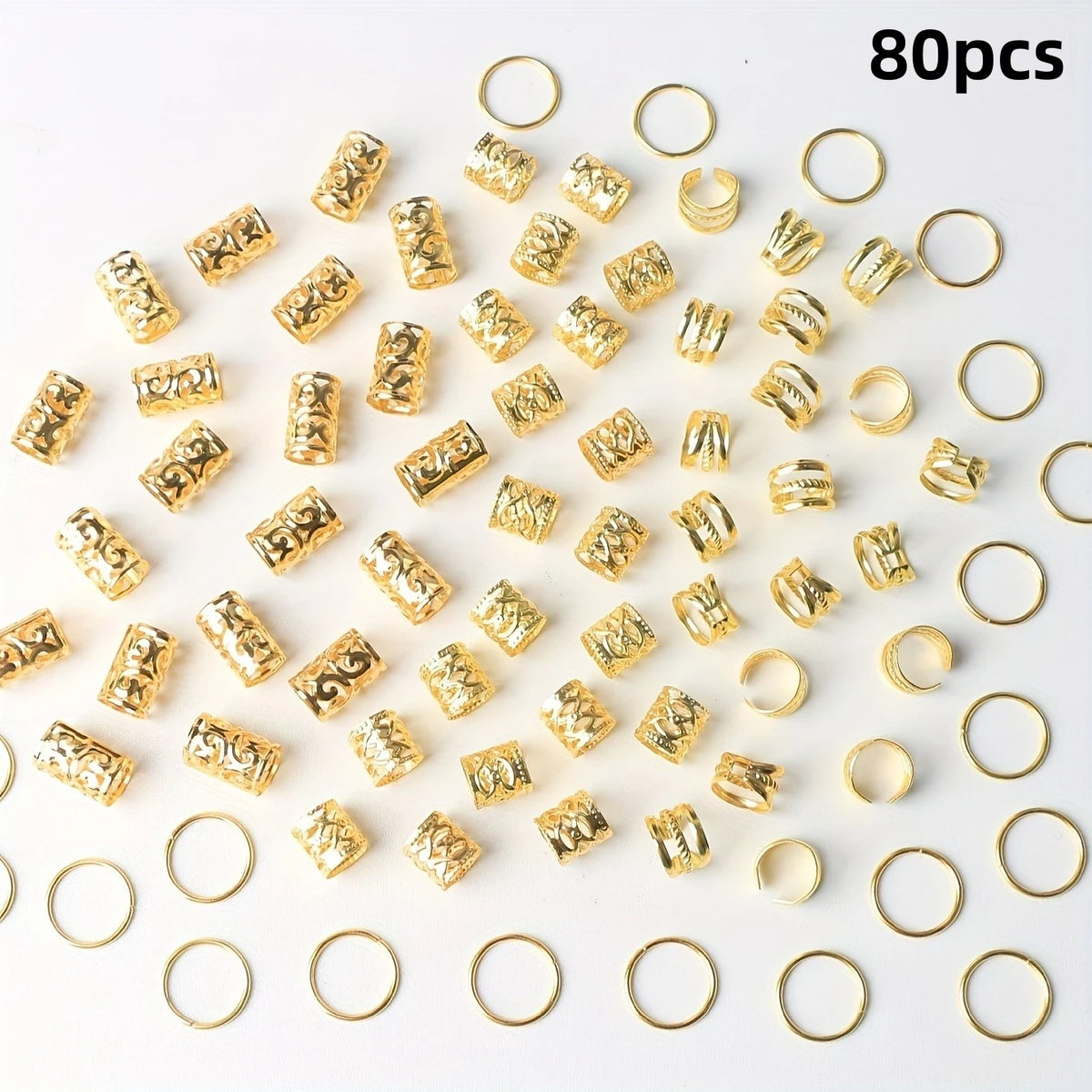 80PCS/Set Vintage Hollow Hair Rings Alloy Hair Cuff Hair Pins Loops Hair Accessories Loc Hair Jewelry for Braids