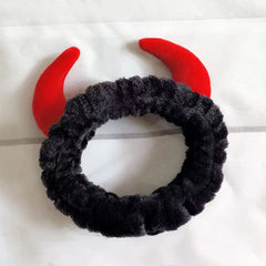 Plush Headband Women Girls Cute Red Horns Soft Elastic Hairband Wash Face Sport Velvet close-up view