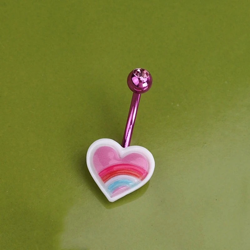Sweet Dinosaur Navel Ring Zircon Heart Strawberry Belly Button Ring For Women Body Pie close-up view