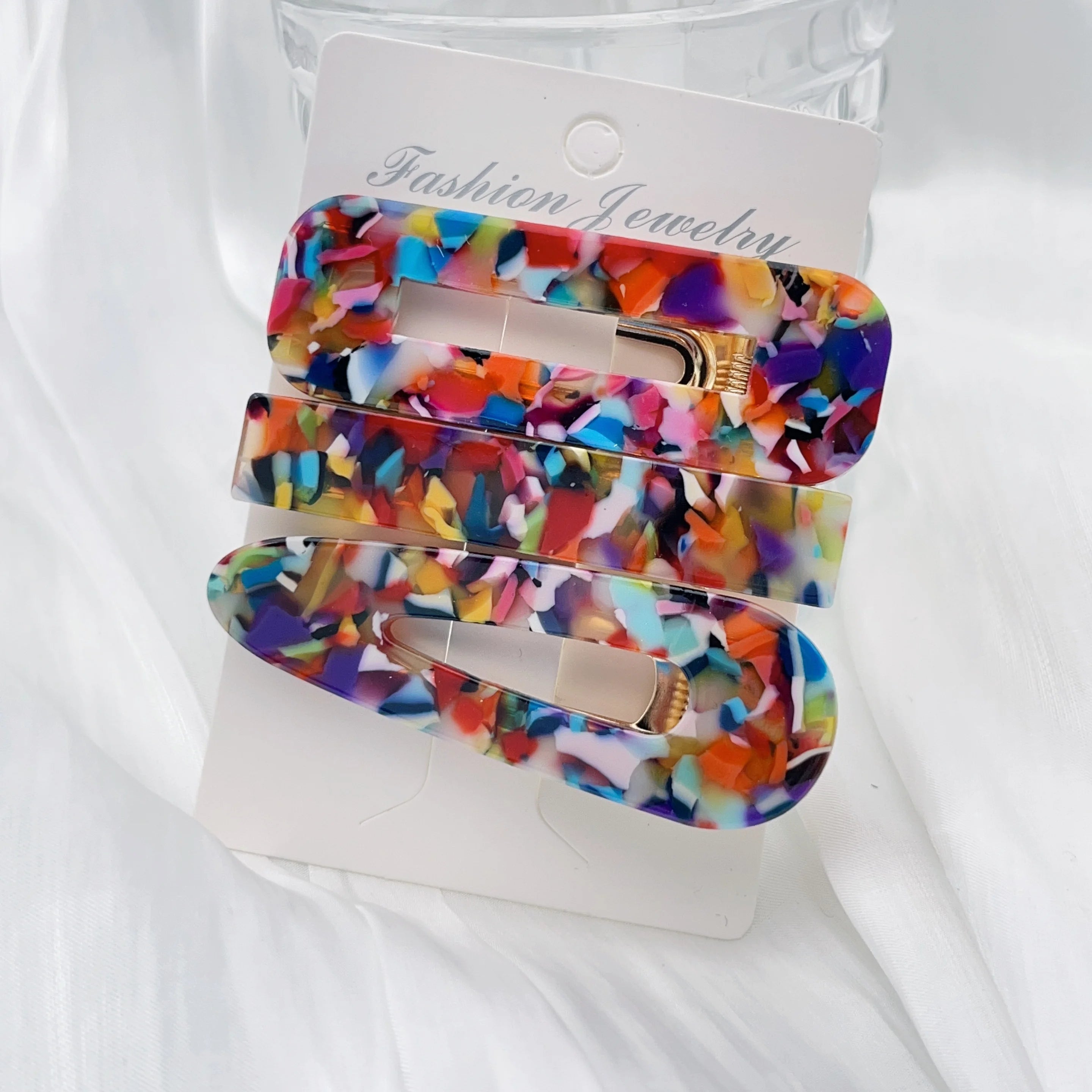 3pcs/set Acetate Hollow Water Drop Long Strip Hairpin Simple Duck Beak Clip Broken Hai close-up view