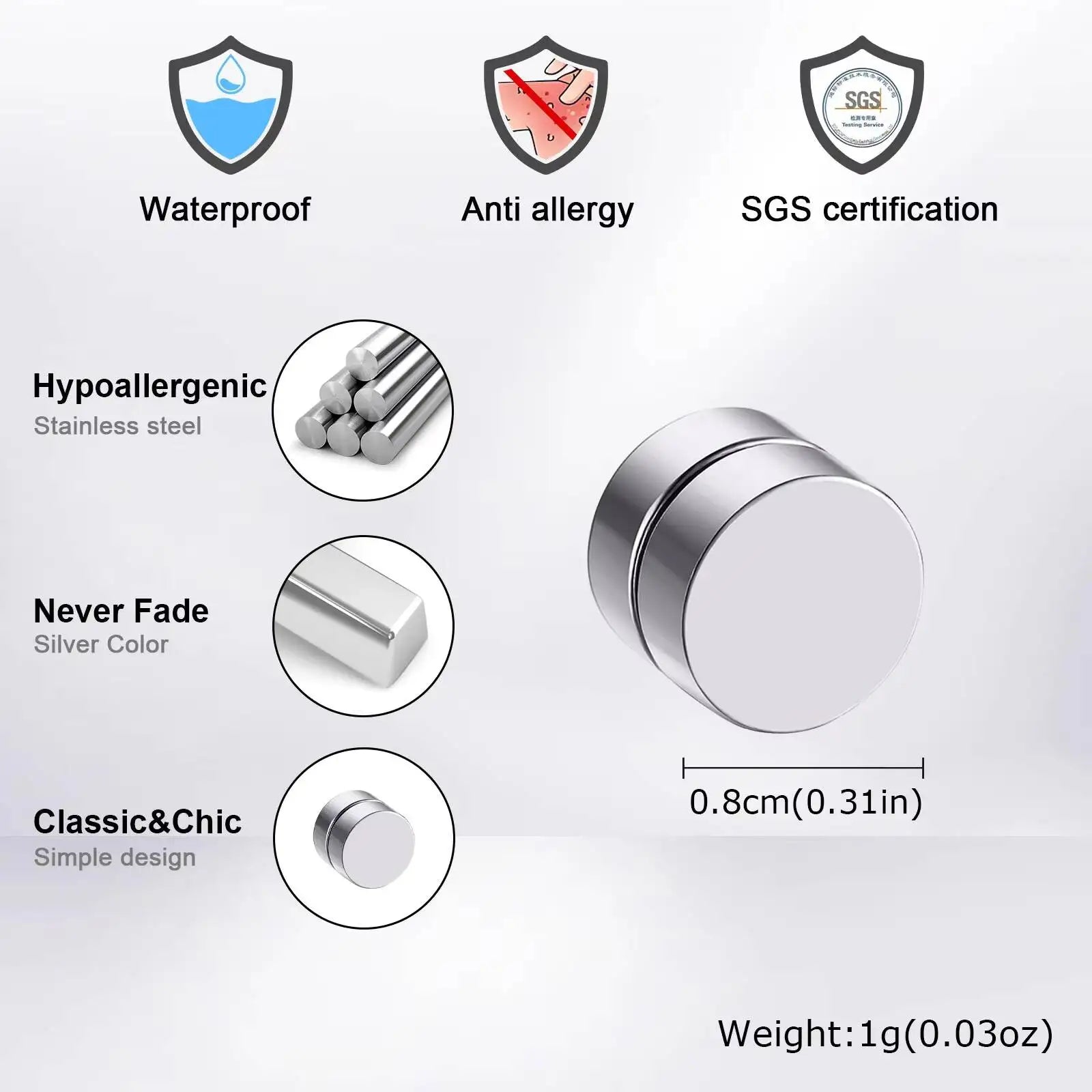 Vnox Magnetic Clip Earrings Non Piercing, Hip Hop Zircon Studs for Men Women, Fashion lifestyle view