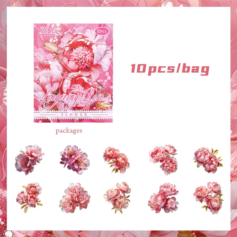 Mr. Paper, 6 Styles, 10pcs/pack, Dreamy Simulation Flower Stickers,Scrapbook Collage, lifestyle view