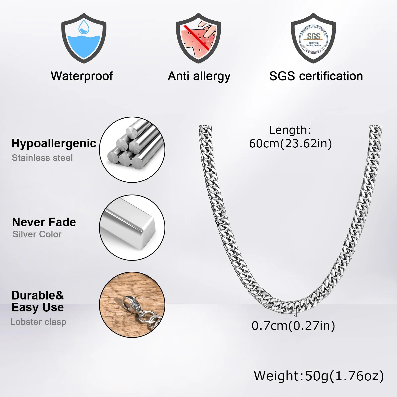 Men's Chunky Miami Cuban Chain Necklace | Vintage Punk Hip Hop Stainless Steel Link Coll detail view