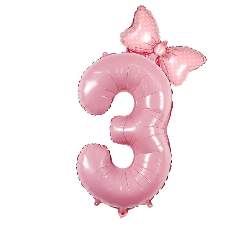 Number Foil Balloon Set with Bows | Birthday Party Decor close-up view
