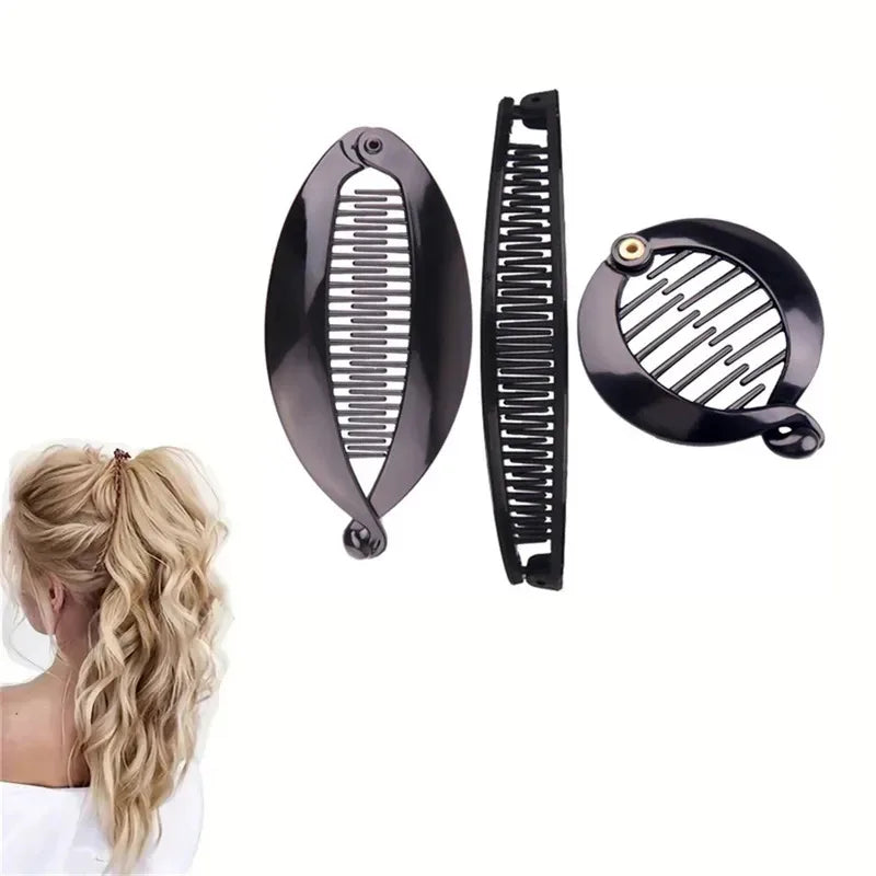 3 Set Black Fish Hair Clips, Banana Clips Ponytail Fixer for Women