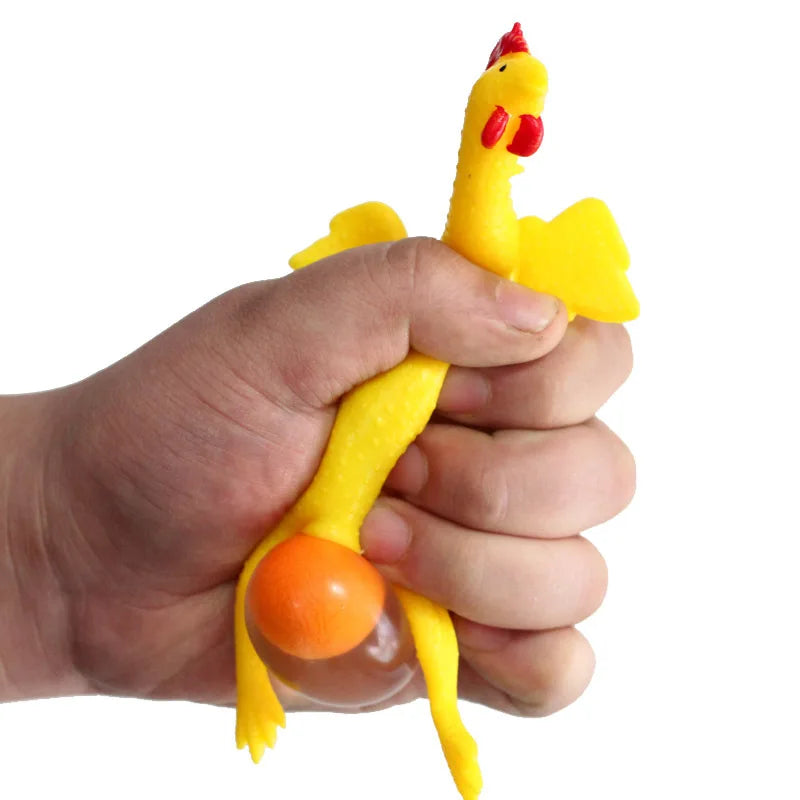 1PC Funny Fidgets Keychains Novelty Antistress Squeeze Laying Egg Chicken Toys Keyrin alternate view