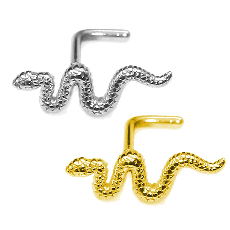 1Pc Stainless Steel L Shape Nose Bone Stud Women Snake Design Nose Ring Labret Lip Ring detail view