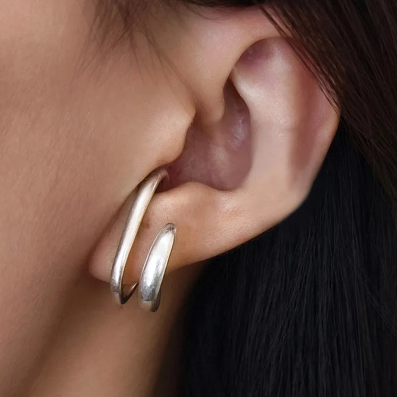 Simple Metal Frosted Ear Clips for Women Fake Piercing Irregular Wide C Shape Cartila alternate view
