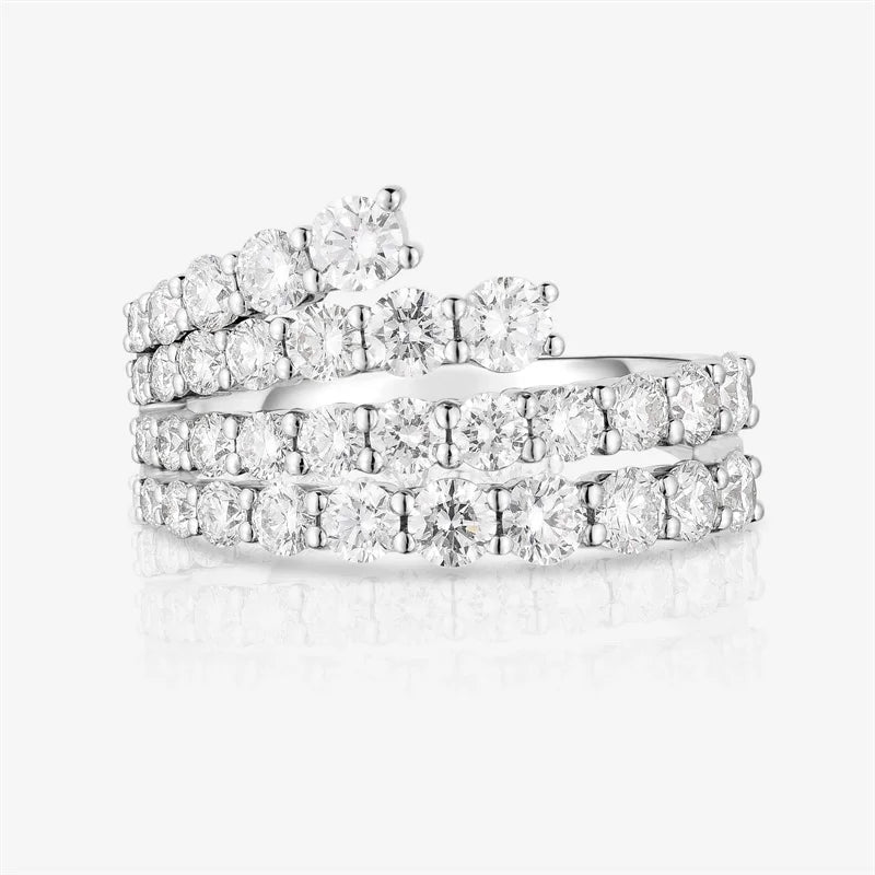 Huitan Simple Stylish Lines Cubic Zirconia Rings Women Silver Color Band Bridal Weddin close-up view