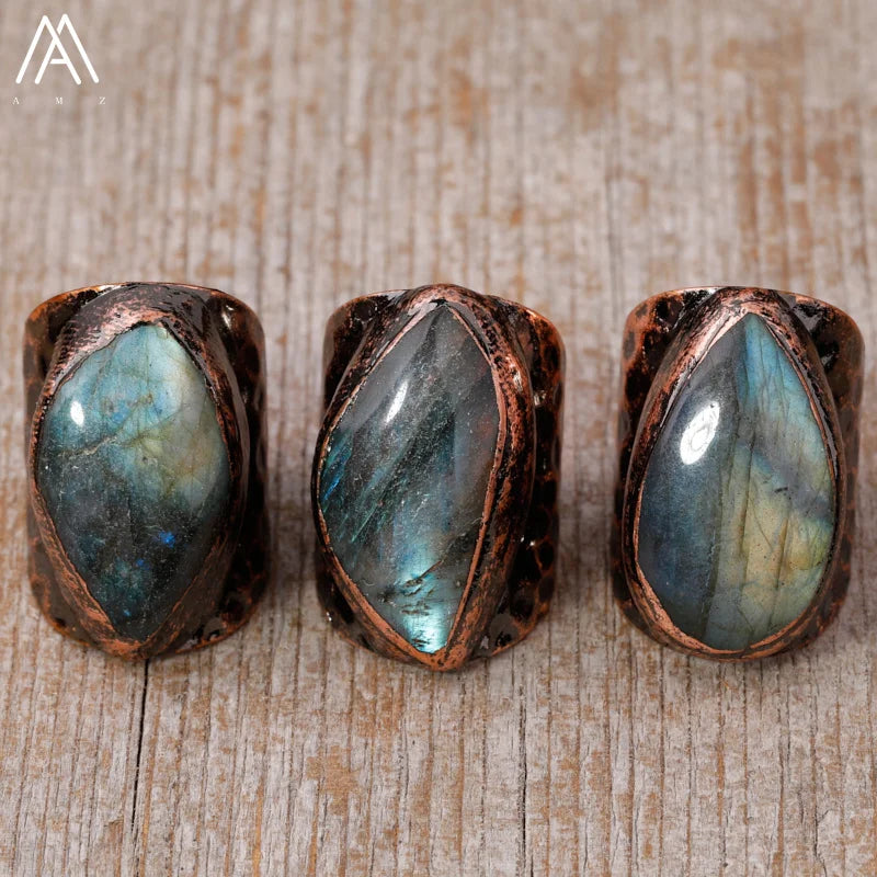 Irregular White Quartz Point Beads Bronze Handmade Rings Jewelry Women Natural Stone lifestyle view