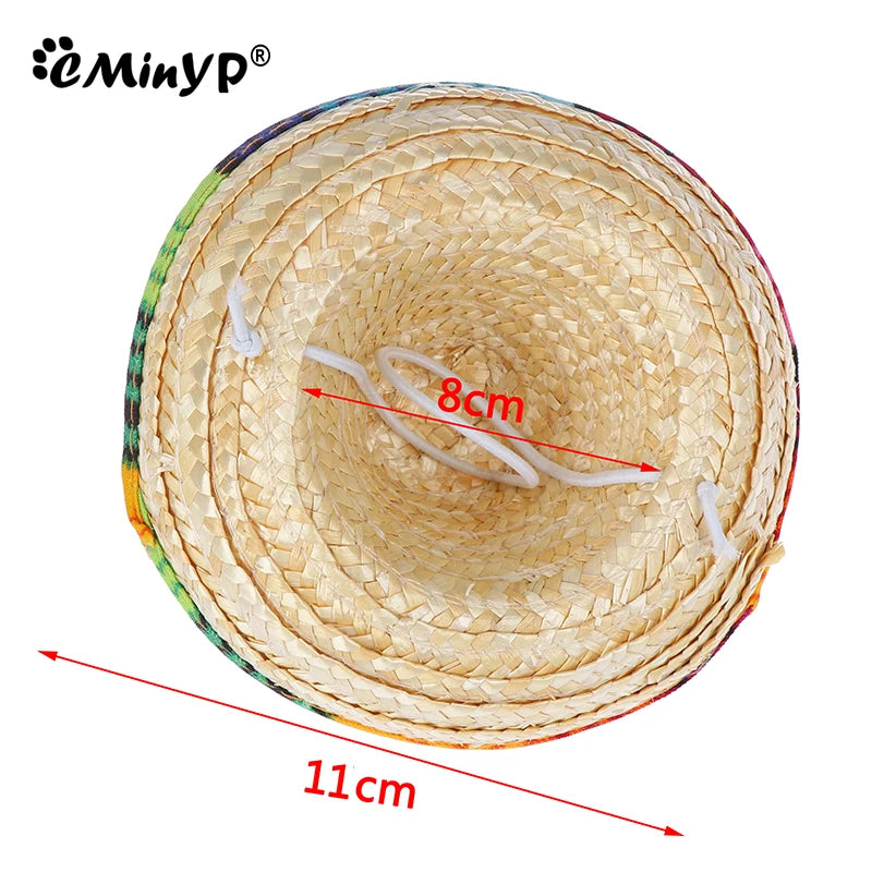 Colorful Mini Pet Straw Sombrero Hat | Dog Cat Sun Hat for Beach Parties additional angle