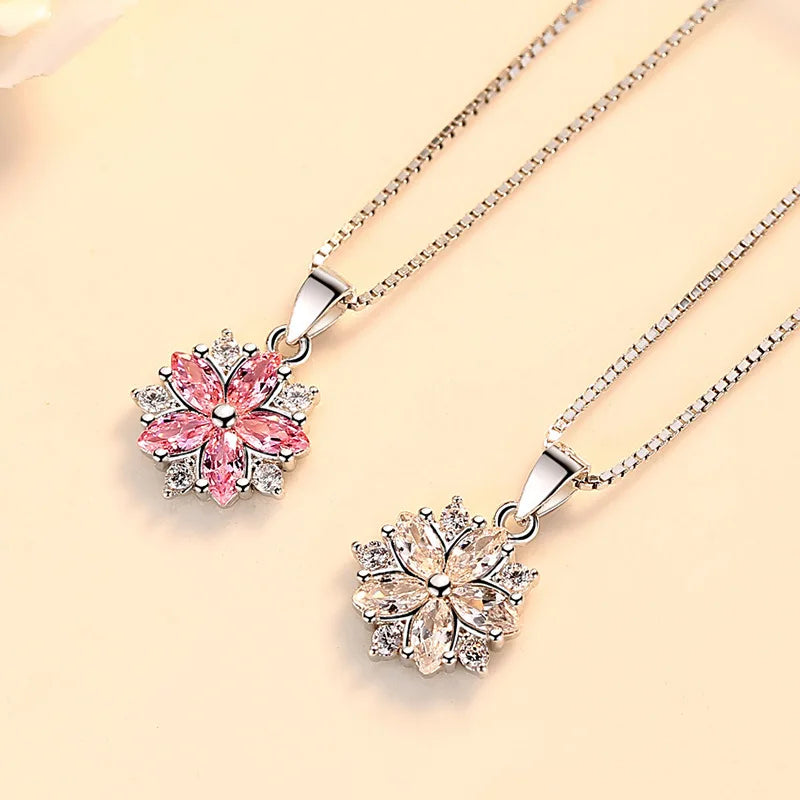 925 Sterling Silver Necklace Zircom for Women 18k Gold Plated Jewelry Pendant Birthday close-up view