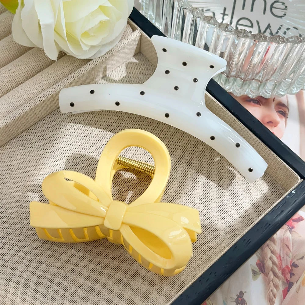 2pcs/set Hair Claw Clips for Women Girls Heart Bow Dots Leopard Large Small Crab Ha additional angle