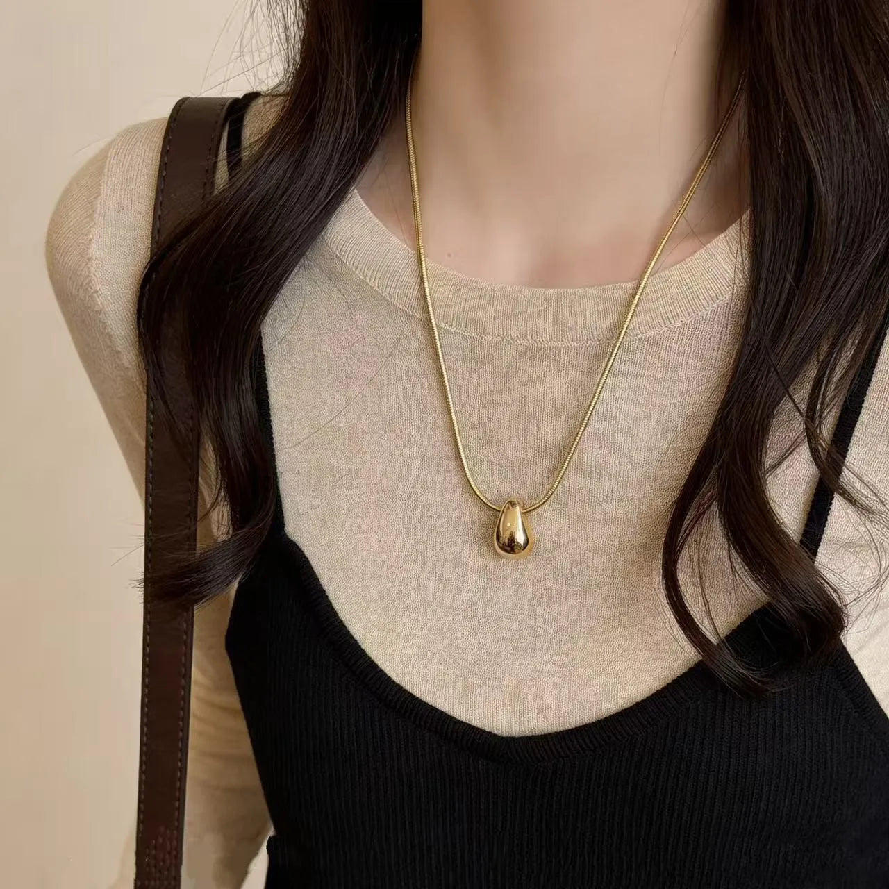 Fashion Waterdrop Pendant Necklace | Stainless Steel Snake Chain Jewelry Gift alternate view