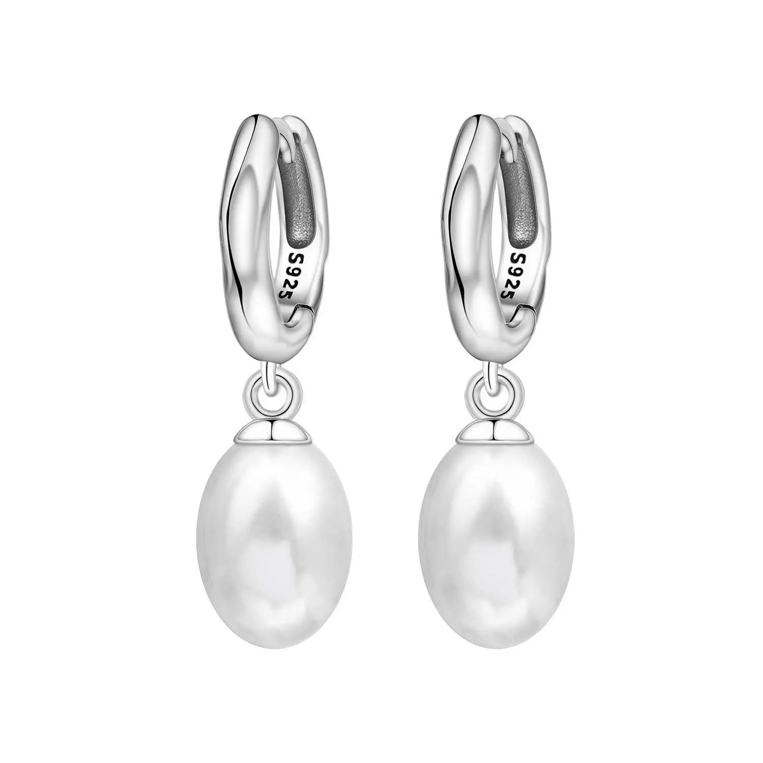 925 Sterling Silver Simple Pearl Earrings Jewelry Hoop Earrings Zircon Stud Earrings F close-up view