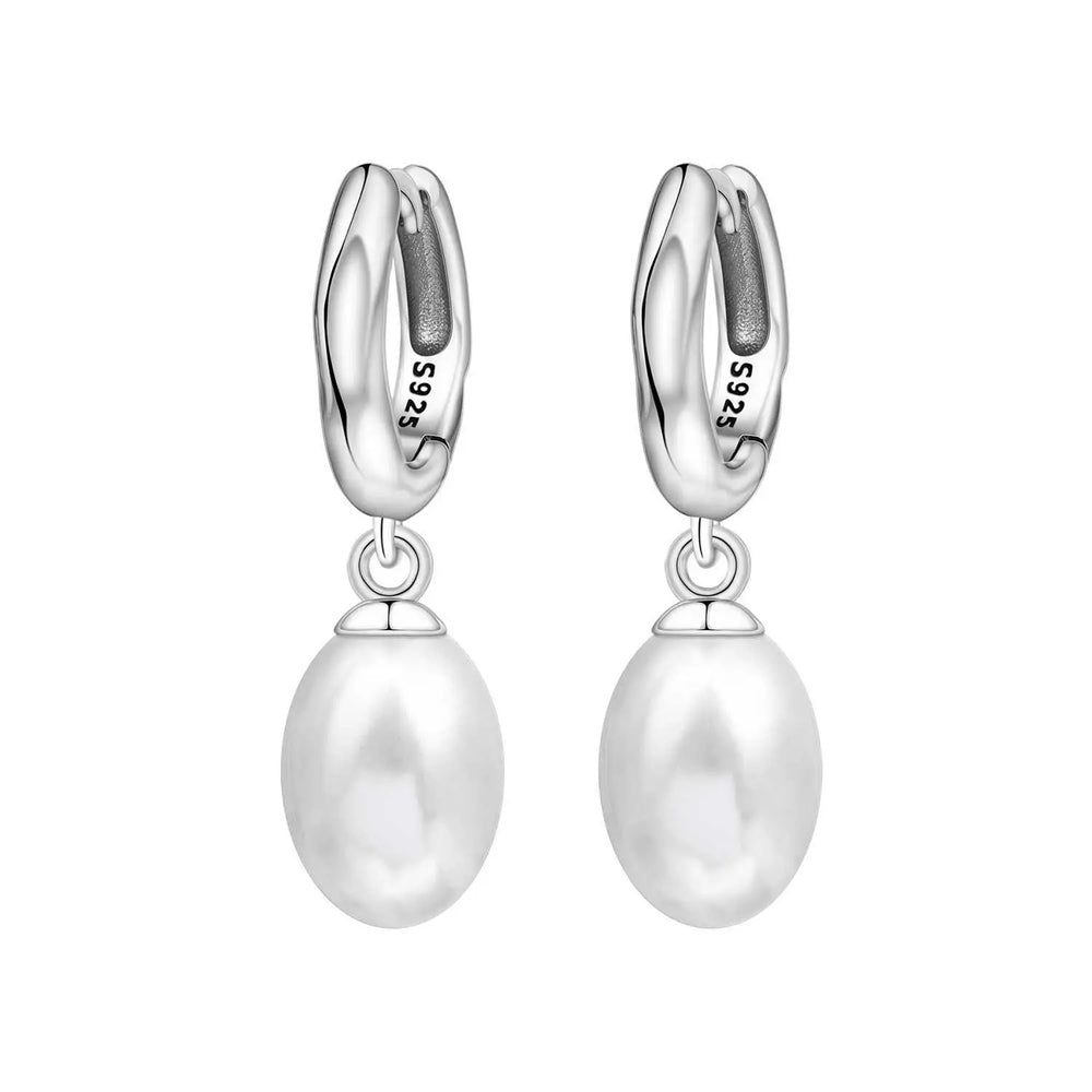 925 Sterling Silver Simple Pearl Earrings Jewelry Hoop Earrings Zircon Stud Earrings F close-up view