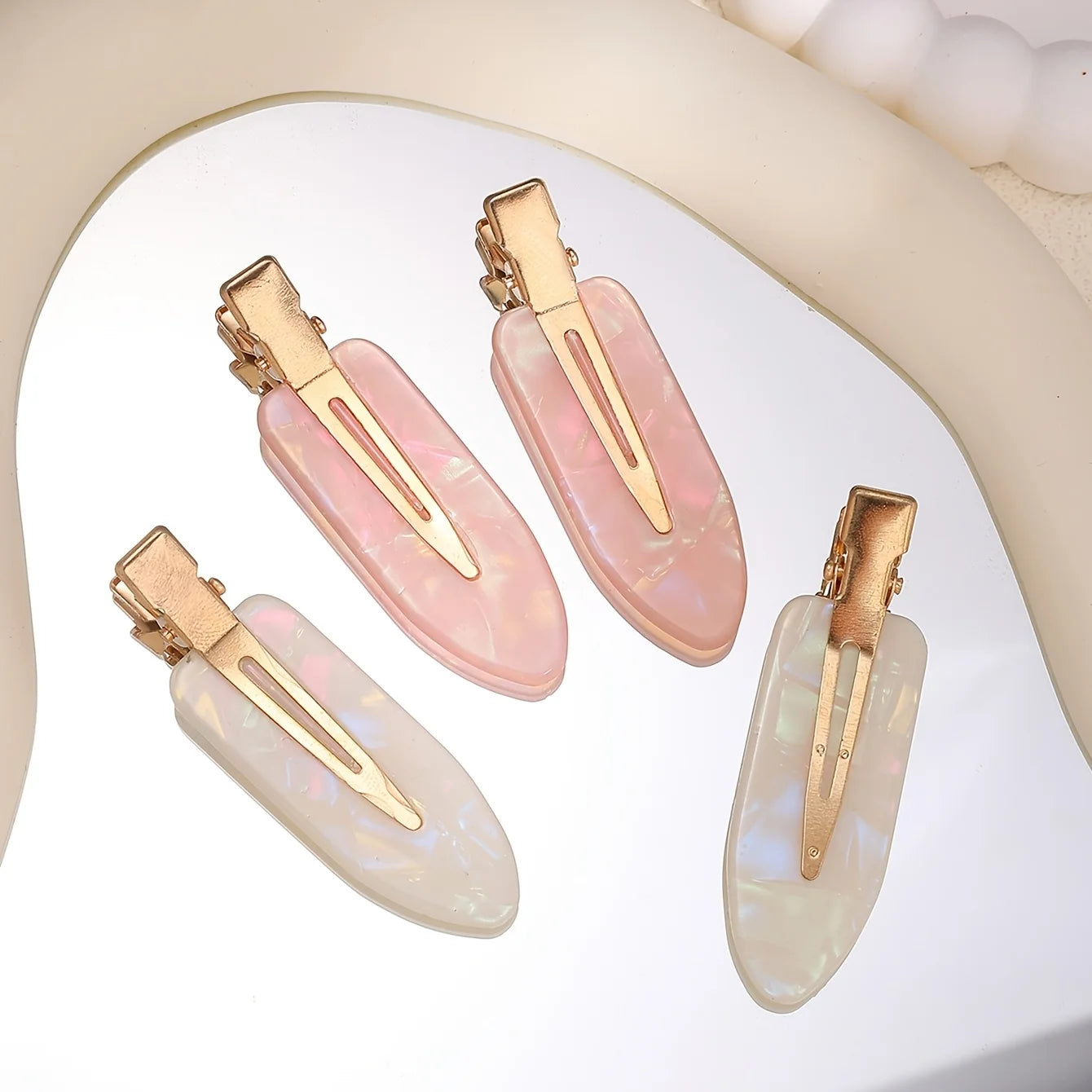 2/4pcs Elegant Mermaid Pink and White Seamless Adhesive Hair Clips for Women's Bangs and Makeup, Hair Accessoires, Hair Clip