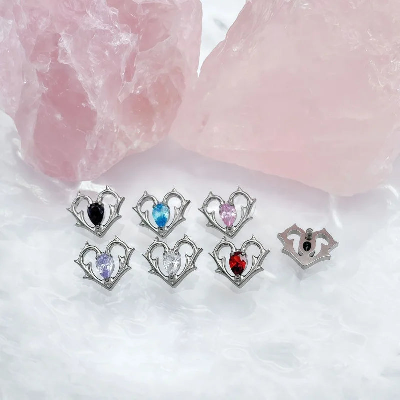 G23 Titanium Lip Piercing Stud Earring with Heart Design Teardrop CZ Nose Stud Intern lifestyle view