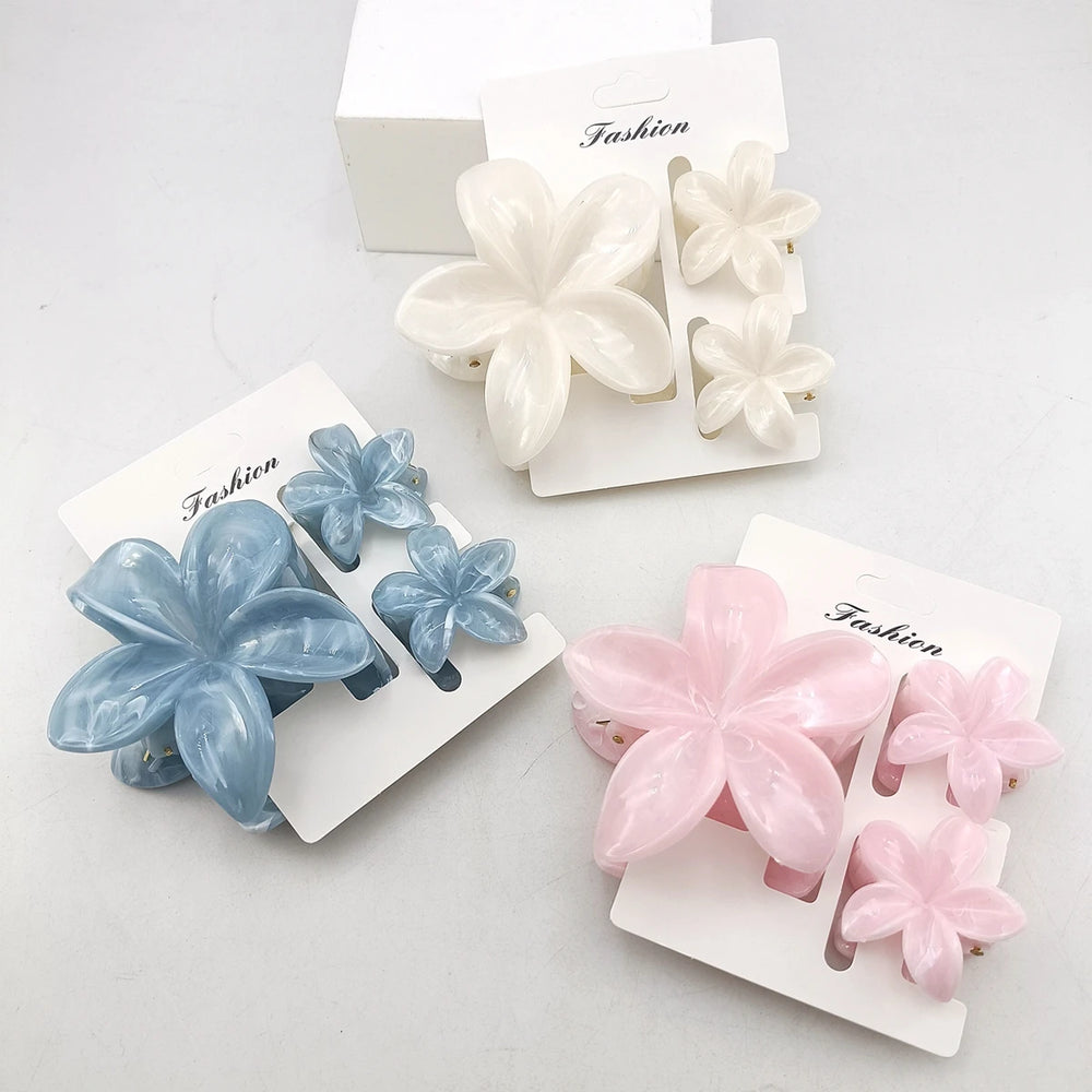 3/6/9/12PCS Hawaiian Gradient Flower Hair Claw Clip For Women Girl Fashion Plastic additional angle
