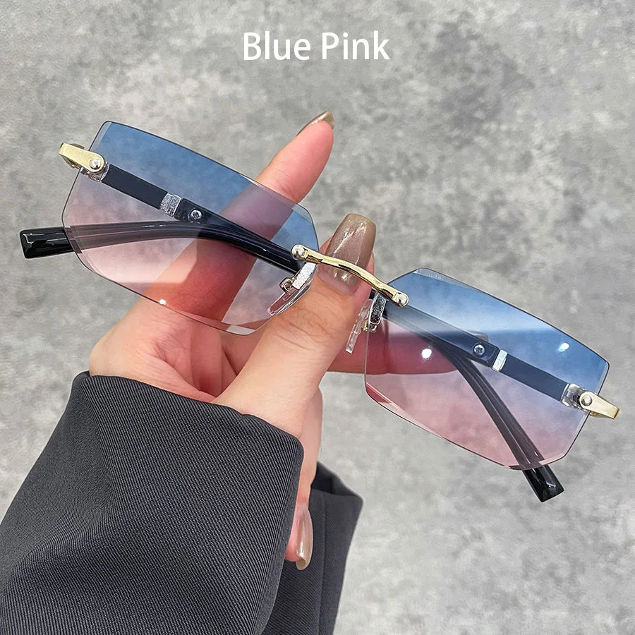 Business Rectangle Gradient Lenses Unisex Sunglasses Women Men Colored Lenses Metal F lifestyle view