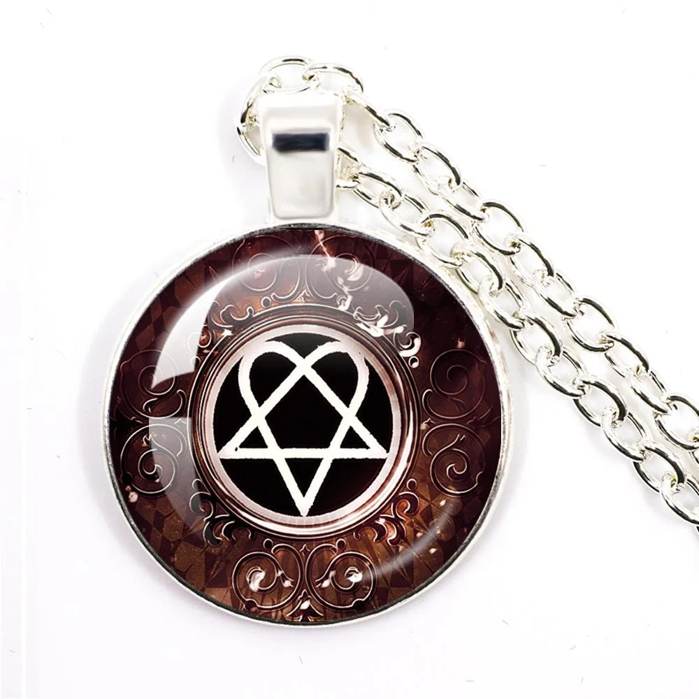 Hip Hop Rock Music Band Him Heartagram Glass Cabochon Pendant Star Heart Patten Necklace Chain Charm Necklace Jewelry Gift