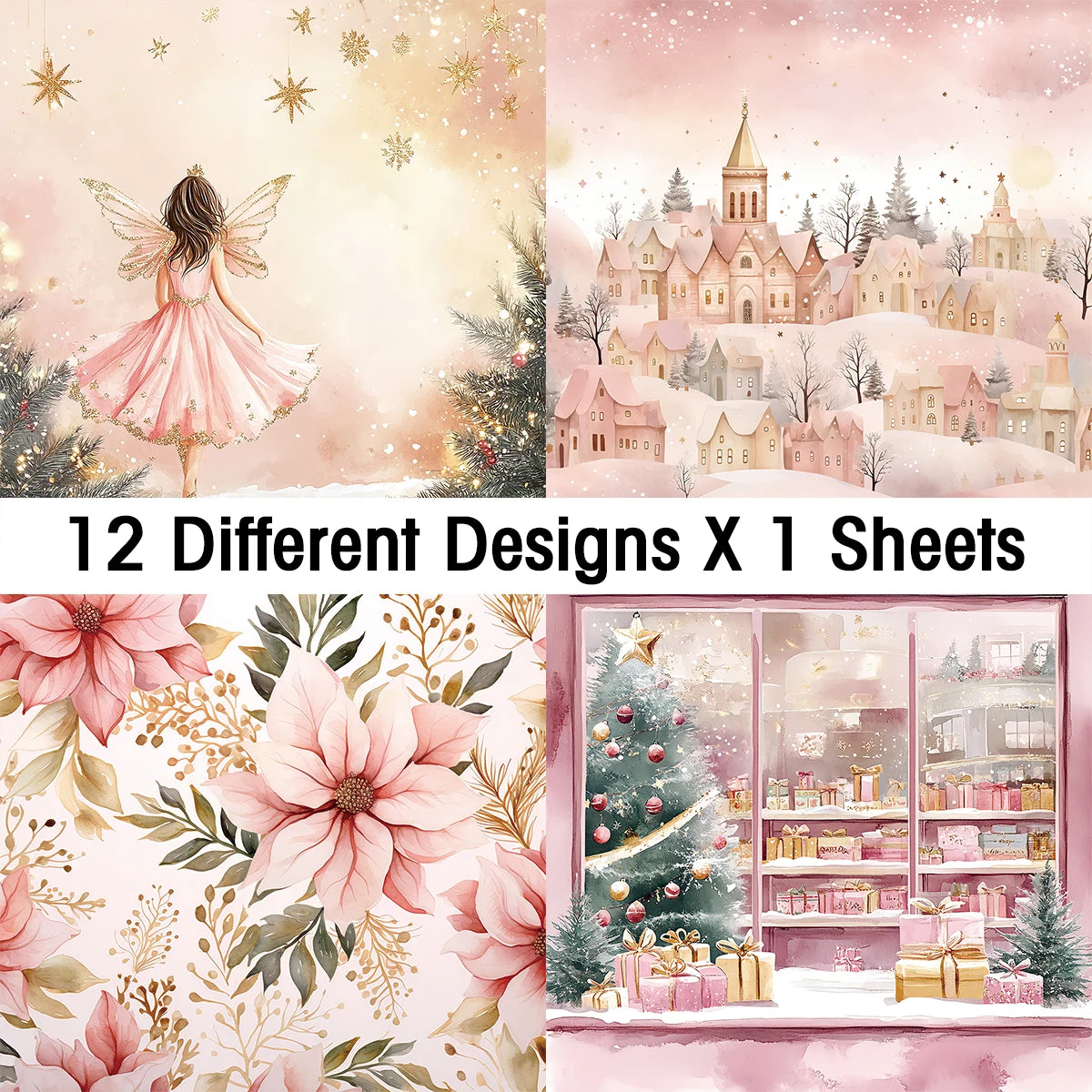 Pink Christmas Scrapbook Paper Pad | 12 Sheets Decorative Craft Papers alternate view