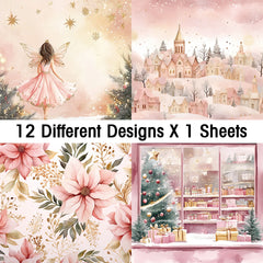 Pink Christmas Scrapbook Paper Pad | 12 Sheets Decorative Craft Papers alternate view