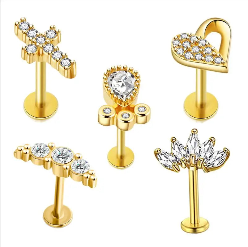 5pcs Tragus Stud Earring Set | Heart CZ Cartilage Piercing Jewelry lifestyle view