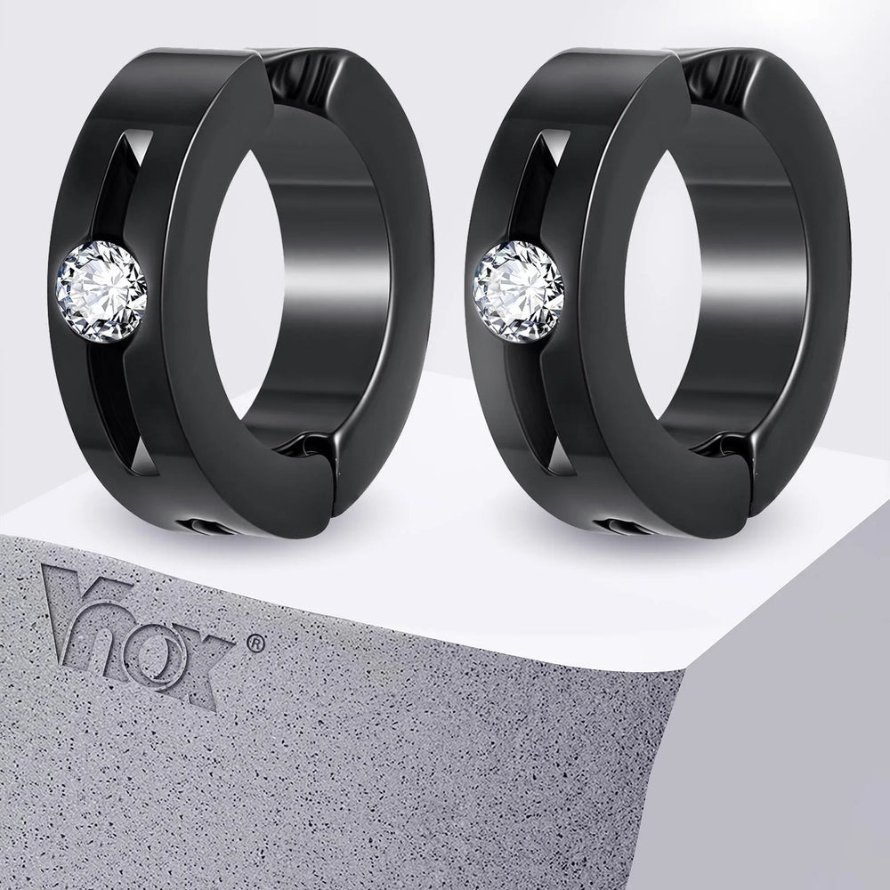 Vnox Stainless Steel Zircon Ear Clip Black 3.8*13.4mm, Anti Allergy Non Piercing Earring for Men Dad