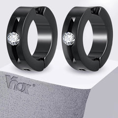 Vnox Stainless Steel Zircon Ear Clip Black 3.8*13.4mm, Anti Allergy Non Piercing Earring for Men Dad