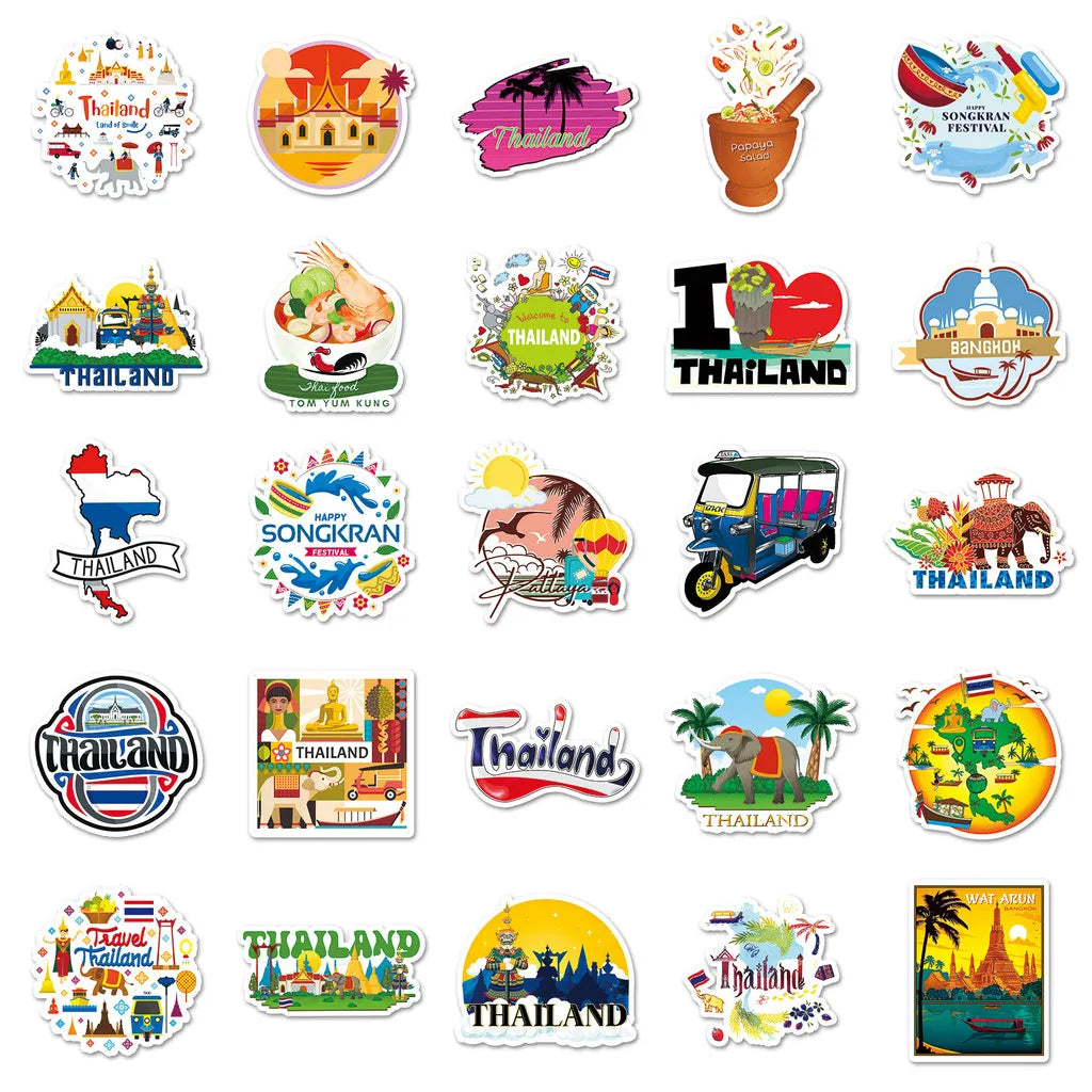 Thai Scenery Graffiti Stickers 50 Pack | Travel-Themed Decals for Laptops and Phones detail view
