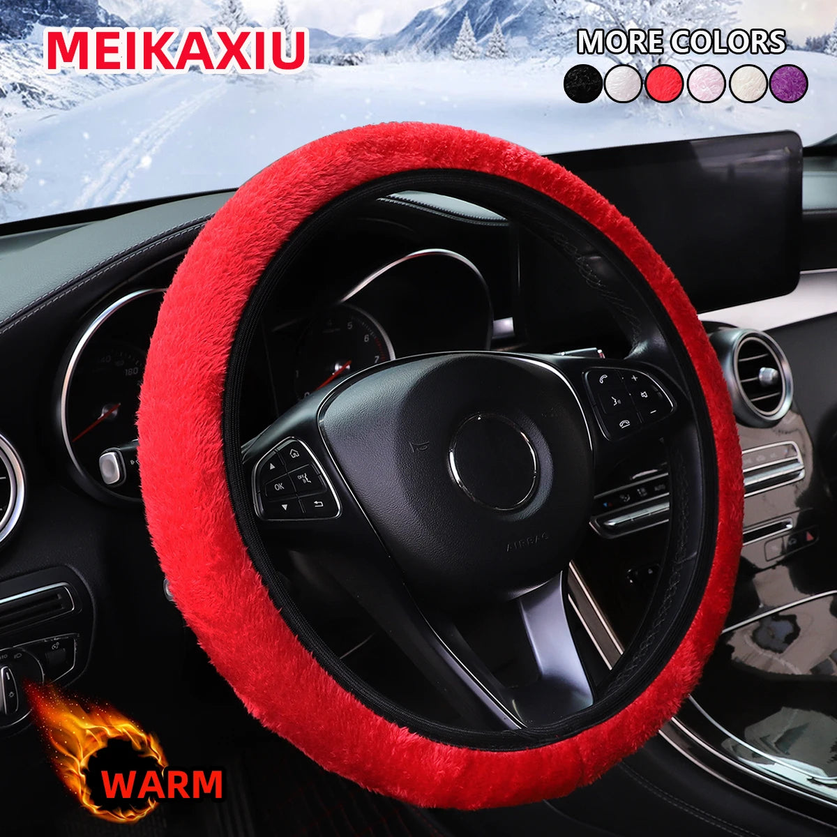 1 Winter Short Plush Comfort Hand Warmer Car Without Inner Ring Steering Wheel Cove additional angle