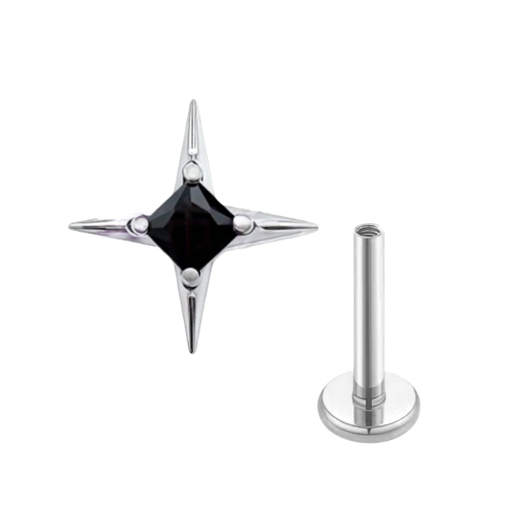 G23 Titanium 16G CZ Square Star Labret Tragus Helix Cartilage Flat Back Earring Nose S close-up view