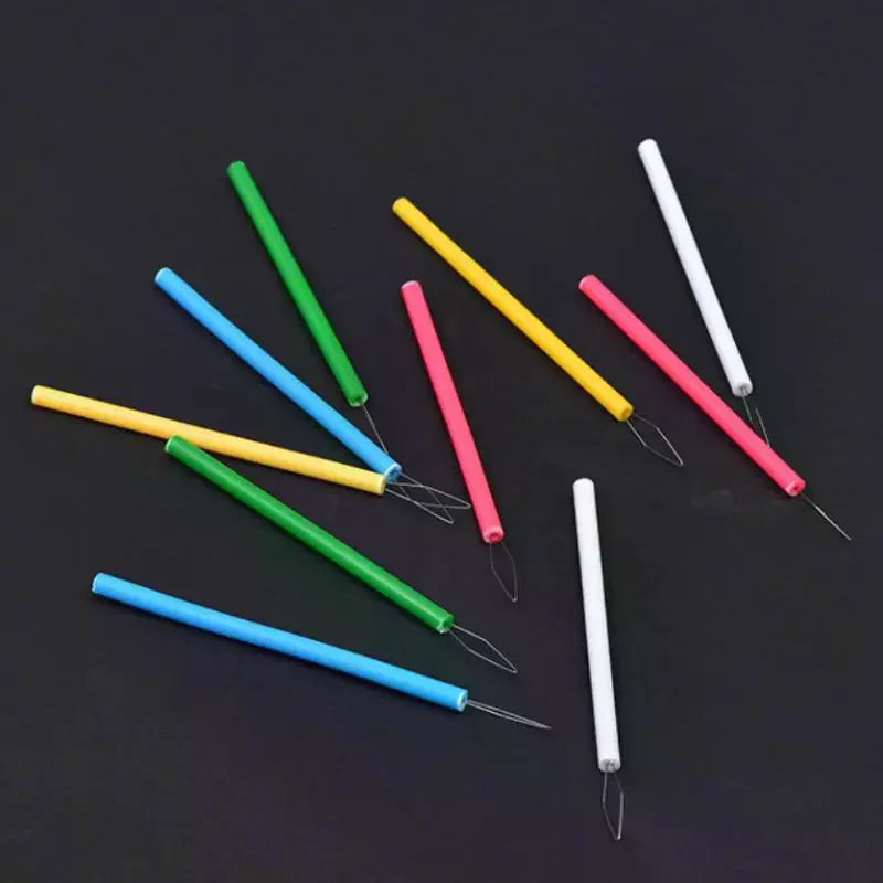 Multi-Color Cylindrical Needle Threader Tool for Sewing Beading - Durable Plastic Easy close-up view