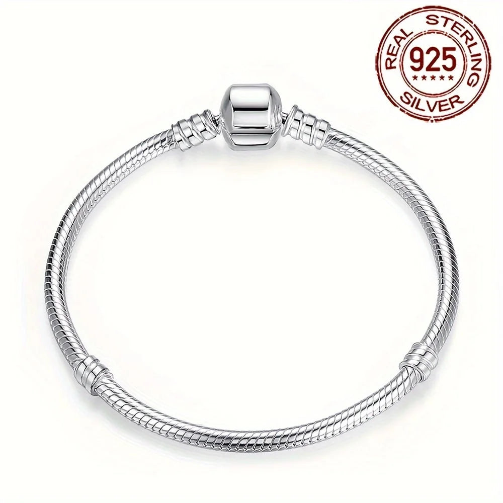 Handmade Original Fine Jewelry 925 Silver Charm Bracelet Soft Smooth Snake Bone Brace alternate view