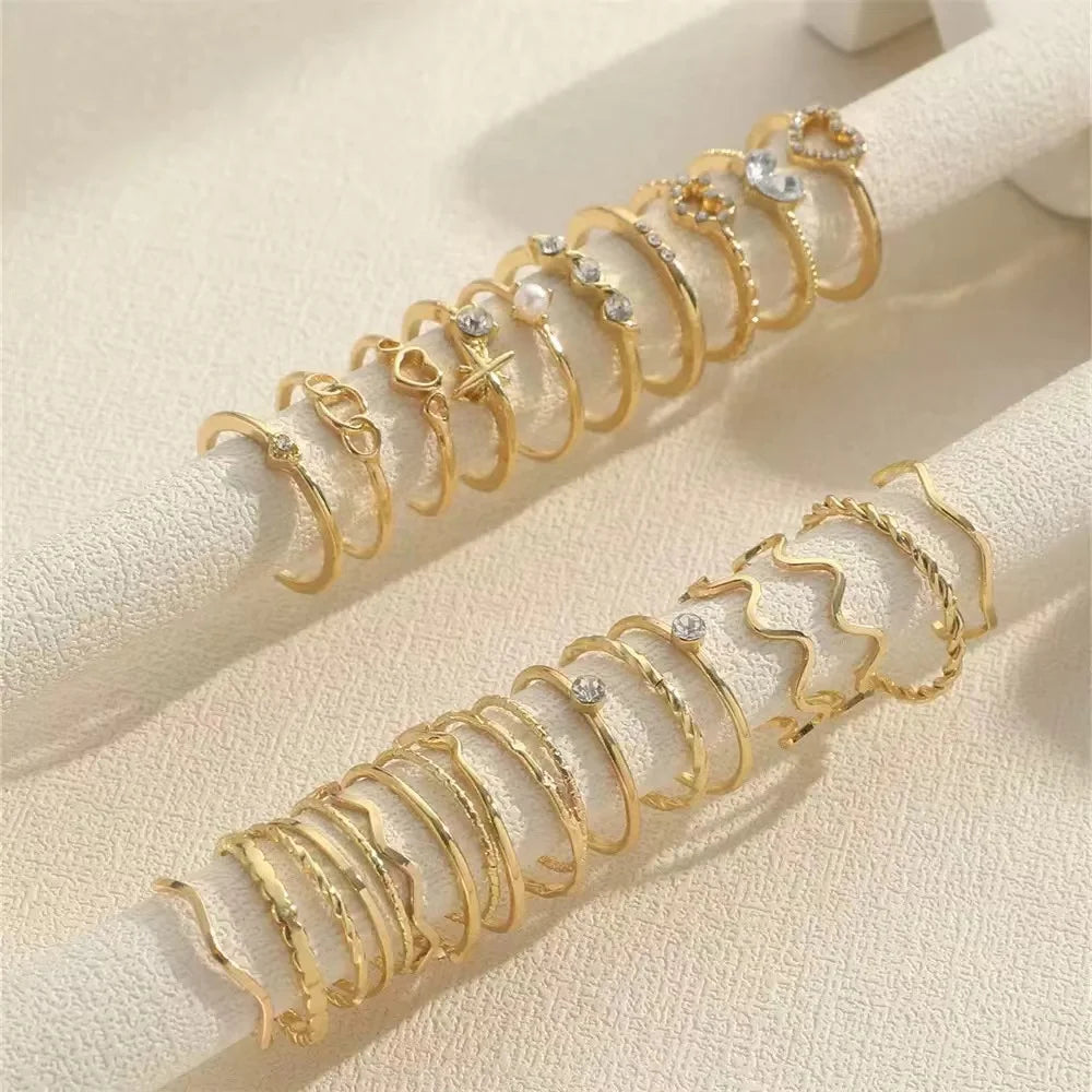 23PCS Fashion Luxury Shiny Zircon Wave Multi-Element Design Women's Ring Set, Suitabl alternate view