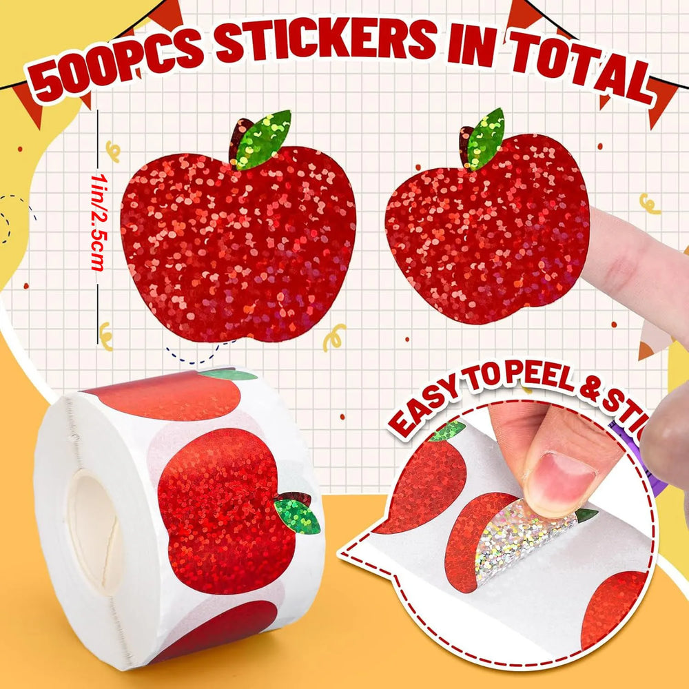 Red Apple Sticker Roll | 500 Christmas Party Decals alternate view