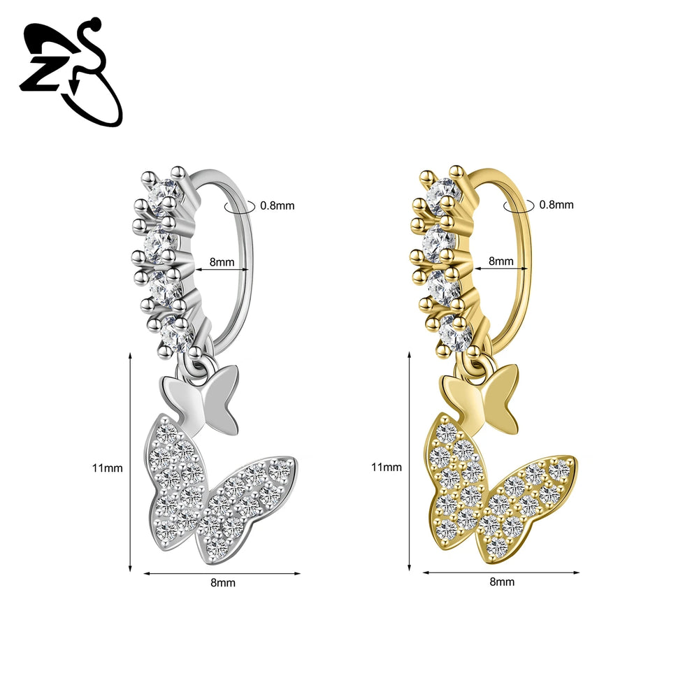 ZS 1 Piece 20G Trendy Hoop Nose Rings Women Moon Star Flower Pendant Septum Piercing alternate view