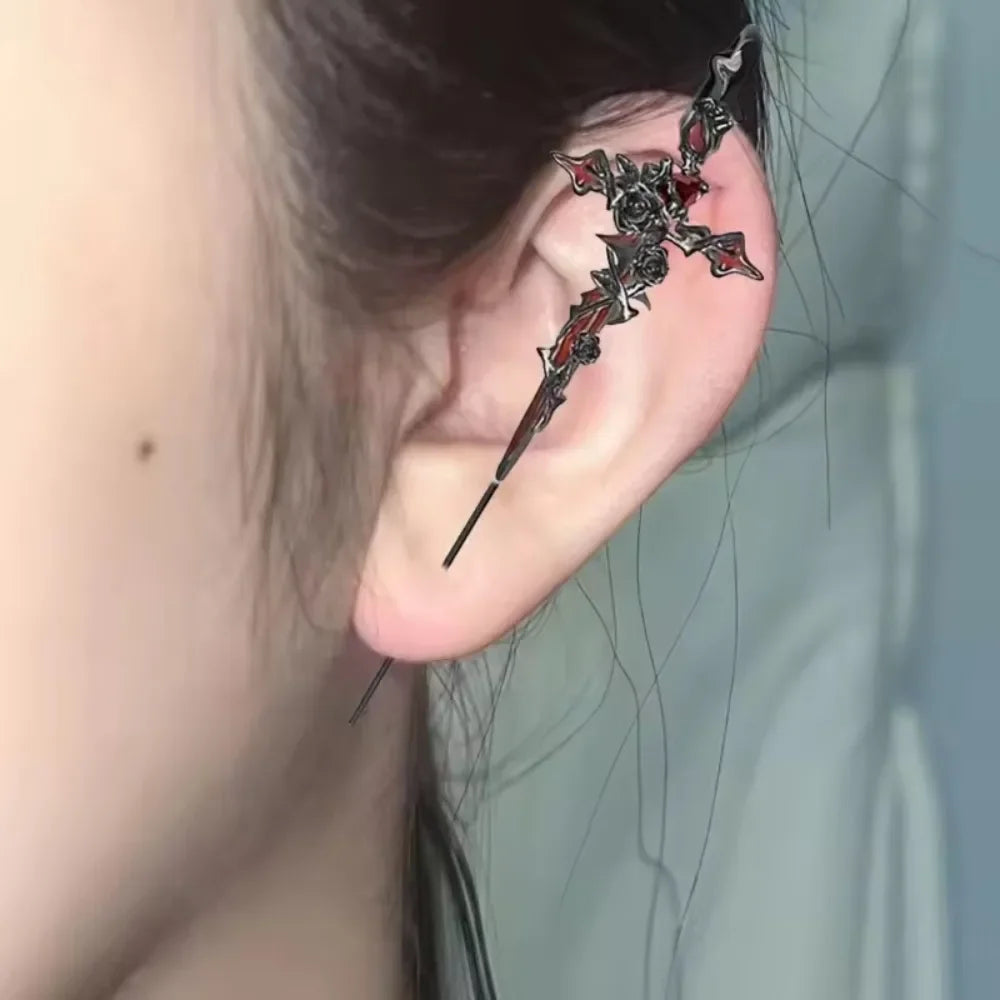 1PCS Retro Dark Gothic Punk Rose Cross Thorn Earring Unisex Piercing Ear Needle Earst alternate view