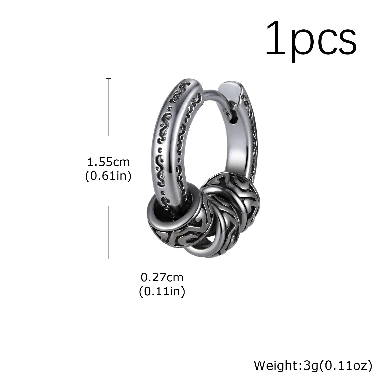 Vintage Totem Vine Pattern Hoop Earrings for Men, Hypoallergenic Metal Huggies Earrings, detail view
