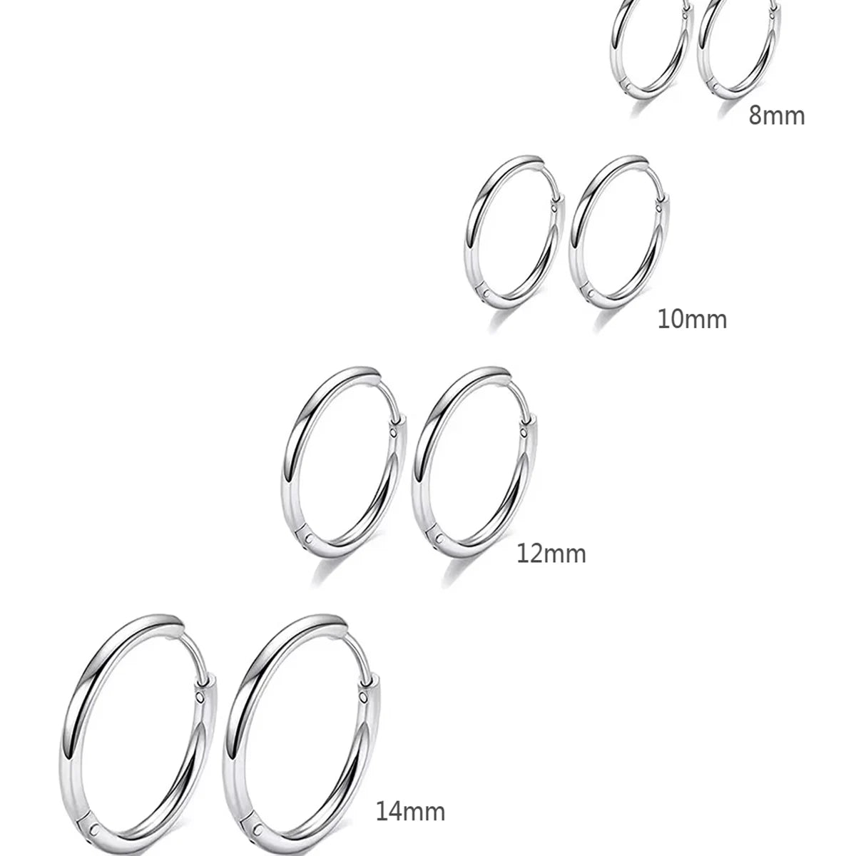 4 Pairs No Charms Stainless Steel Tiny Hoop Earrings Simple Silver/Gold Color Cirle Earr detail view