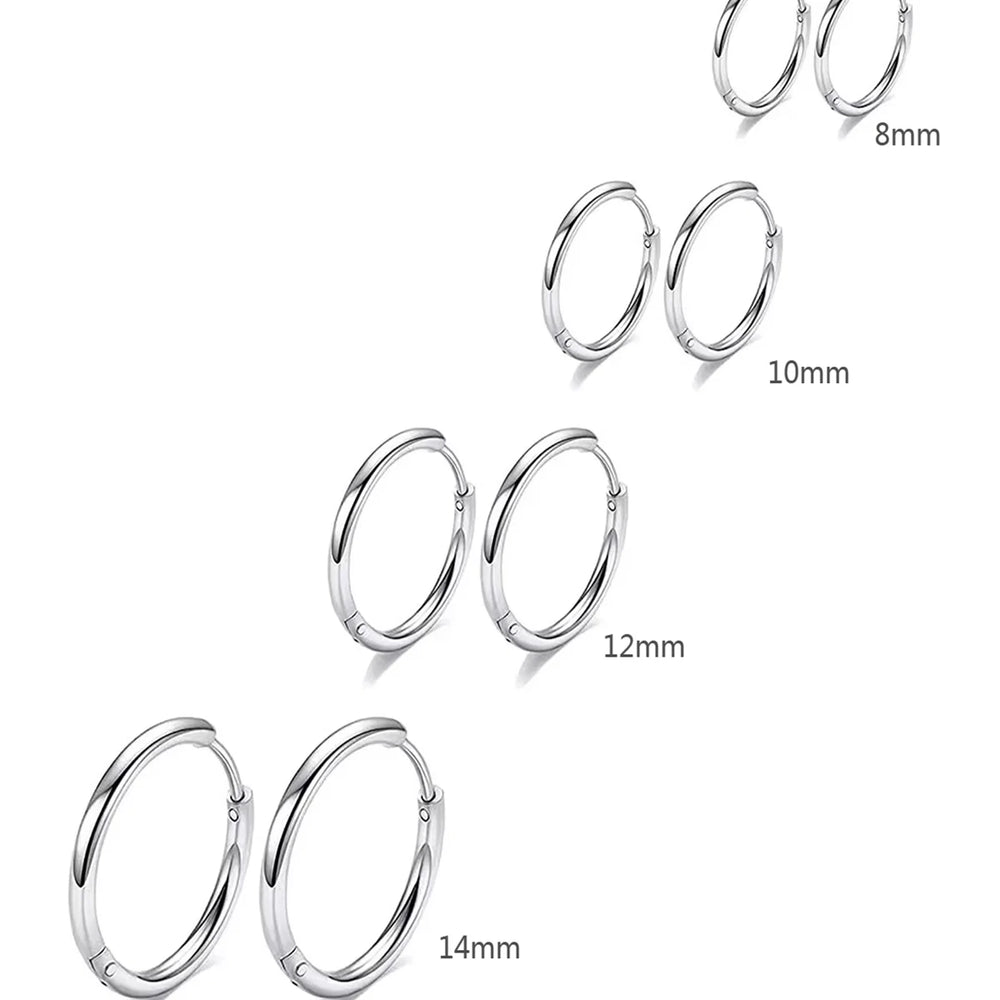 4 Pairs No Charms Stainless Steel Tiny Hoop Earrings Simple Silver/Gold Color Cirle Earr detail view