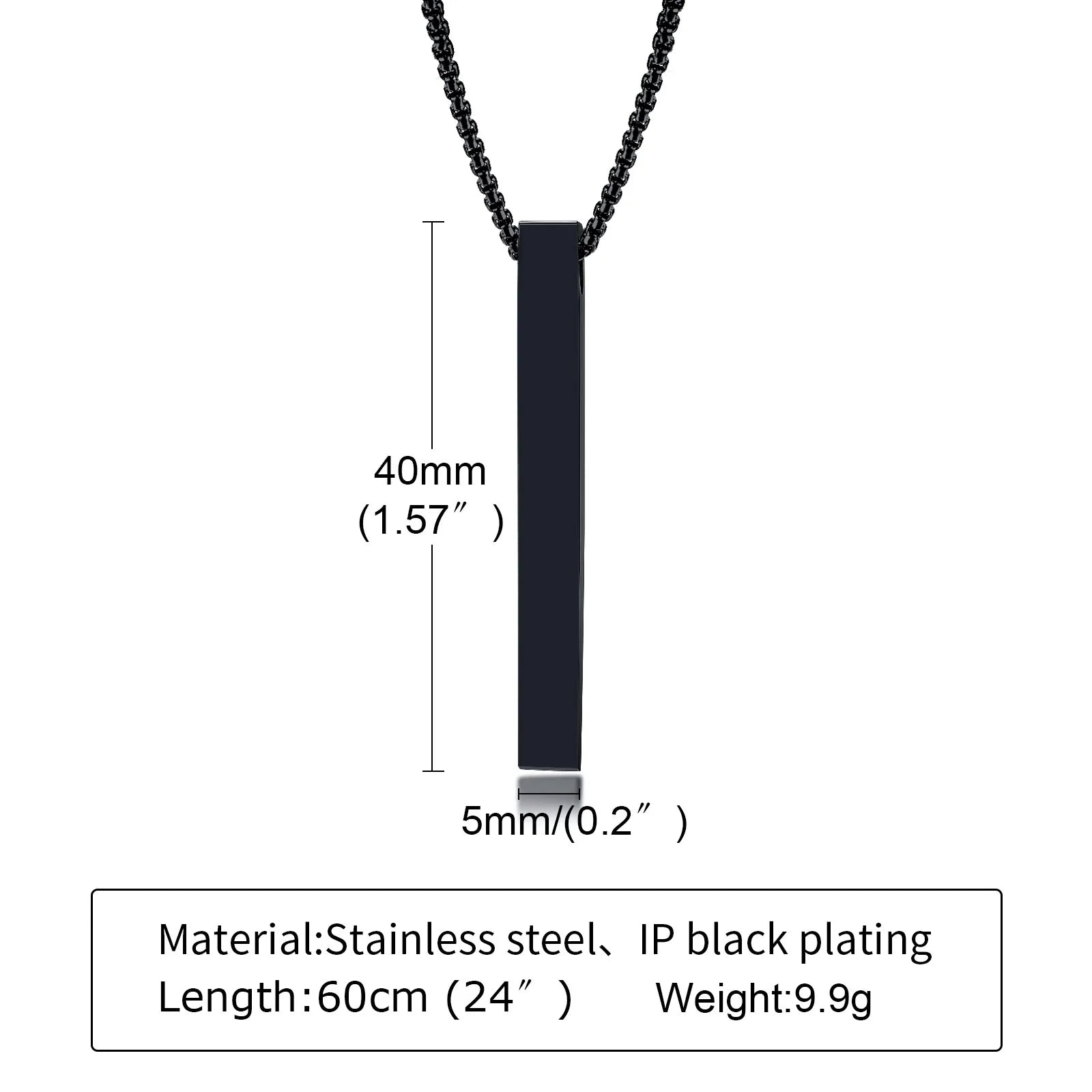 Vinox 5mm Pillar Necklace | Unisex Stainless Steel Geometric Pendant additional angle